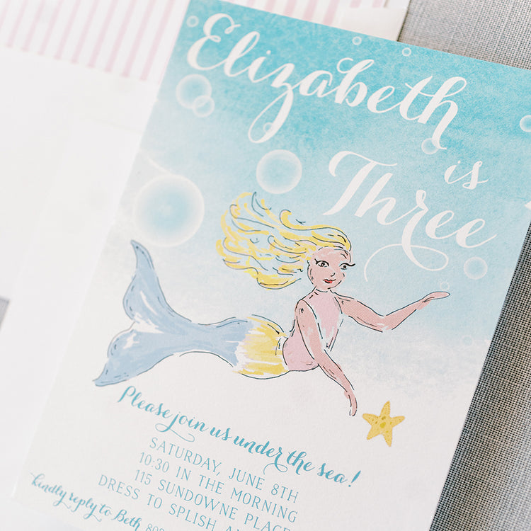 mermaid child birthday invitation